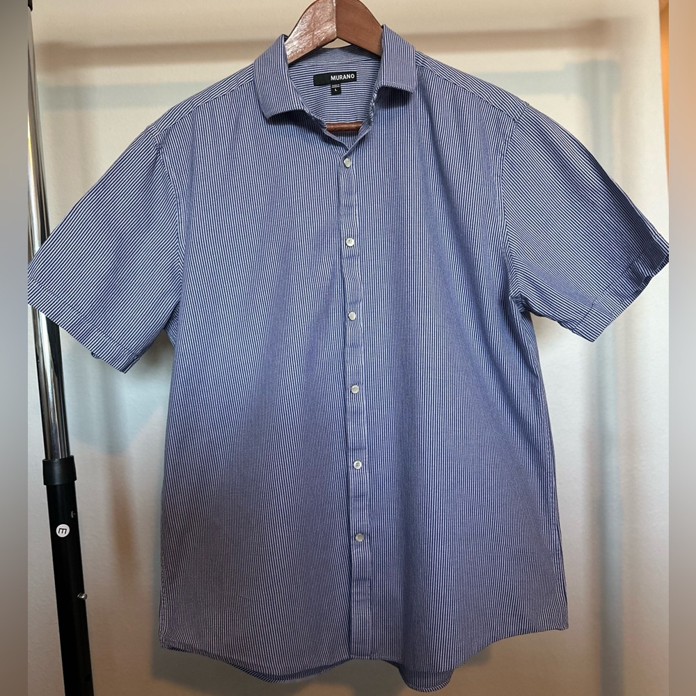 Murano Men’s Short Sleeve Button-Down Shirt Blue Microstripe